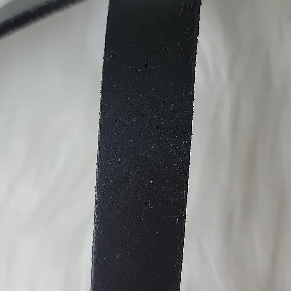 J.CREW Black Leather Gold Colored Hardware Plate Style Buckle Office Casual Belt - Picture 7 of 14